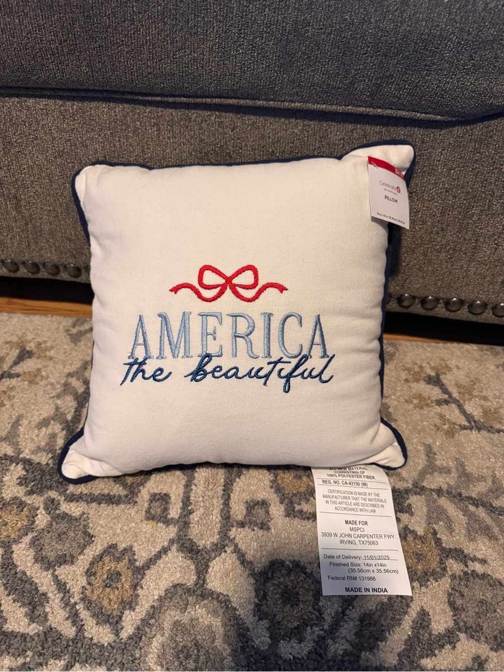 America The Beautiful Embroidered Accent Pillow - White & Navy